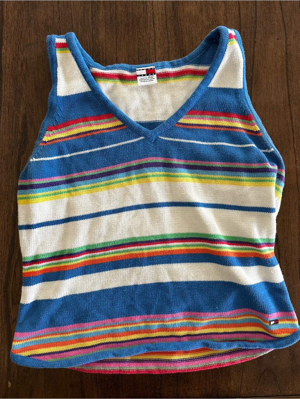 Kids Striped V-Neck Knit Tank Top - Blue & Multi